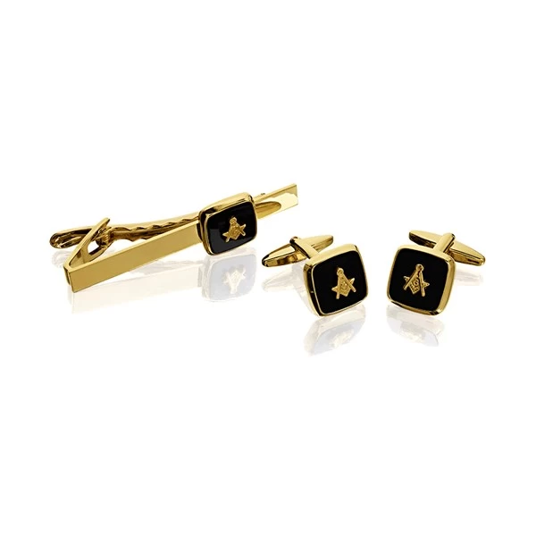 Black Onyx Masonic Cufflinks And Tie Slide - A45115