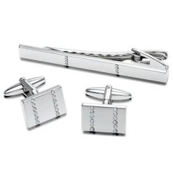 Stone Set Cufflinks And Tie Slide Set - A4556