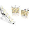 Two Tone Striped Cufflink And Tie Slide Set - A4563