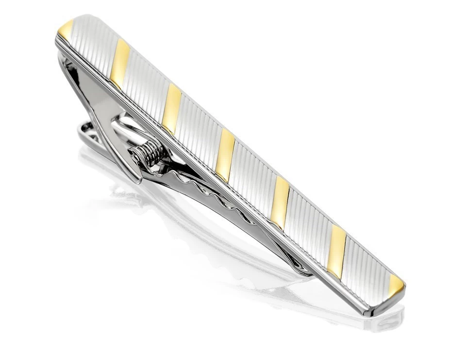Two Tone Striped Cufflink And Tie Slide Set - A4563 - Image 2