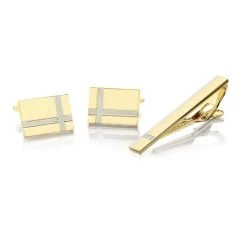 Two Tone Cufflinks And Tie Slide Gift Set - A4578