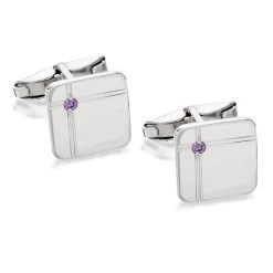 Sterling Silver Amethyst Cubic Zirconia Square Cufflinks - A5377
