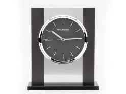 Black Glass And Brushed Aluminium Mantel Clock - C1269