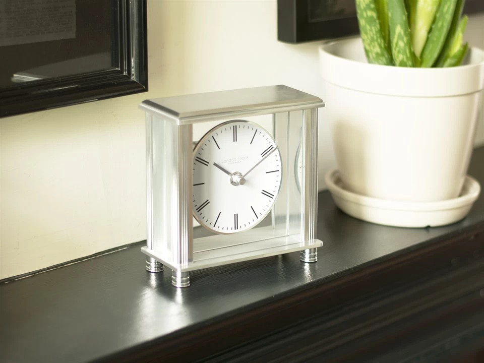 London Clock Silver Tone Glass Mantel Clock - C1759 - Image 2