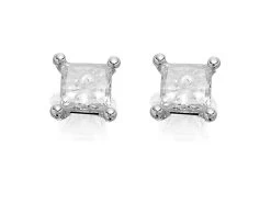 18ct White Gold Princess Cut Diamond Solitaire Stud Earrings - 1/2ct Per Pair - D4514