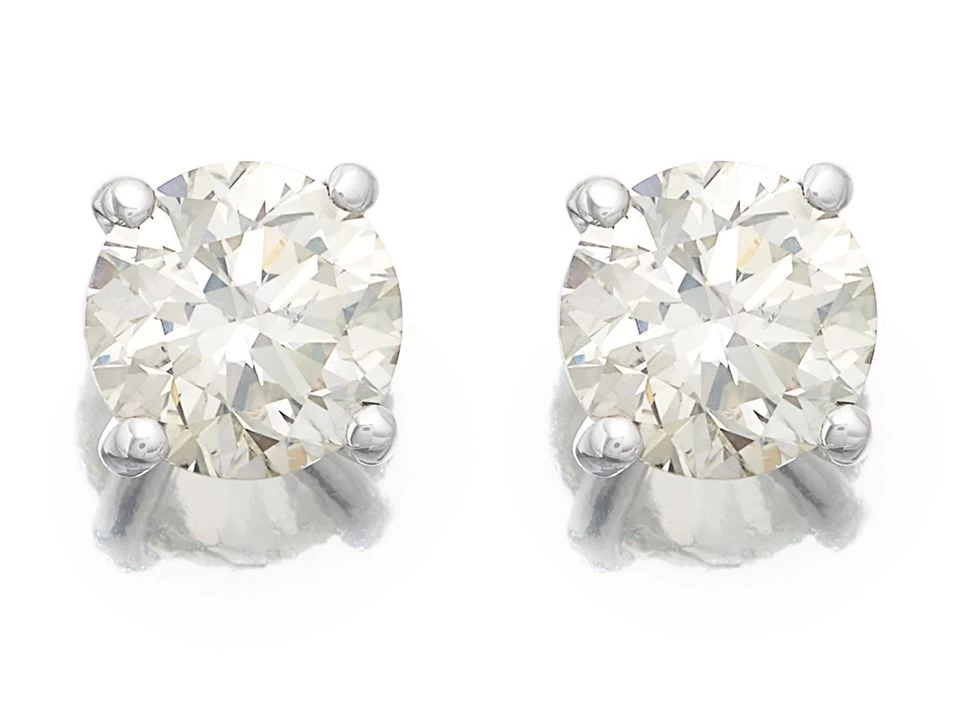 18ct White Gold 1 Carat Diamond Solitaire Stud Earrings - D4530