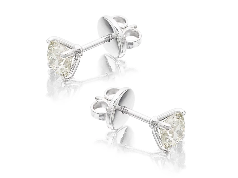 18ct White Gold 1 Carat Diamond Solitaire Stud Earrings - D4530 - Image 2
