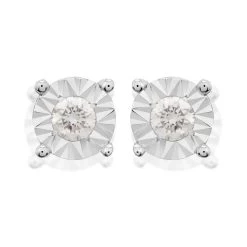 9ct White Gold Diamond Solitaire Stud Earrings - 10pts Per Pair - D5550