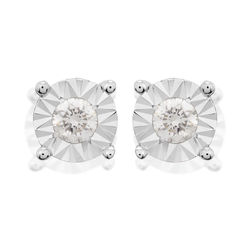 9ct White Gold Diamond Solitaire Stud Earrings - 10pts Per Pair - D5550