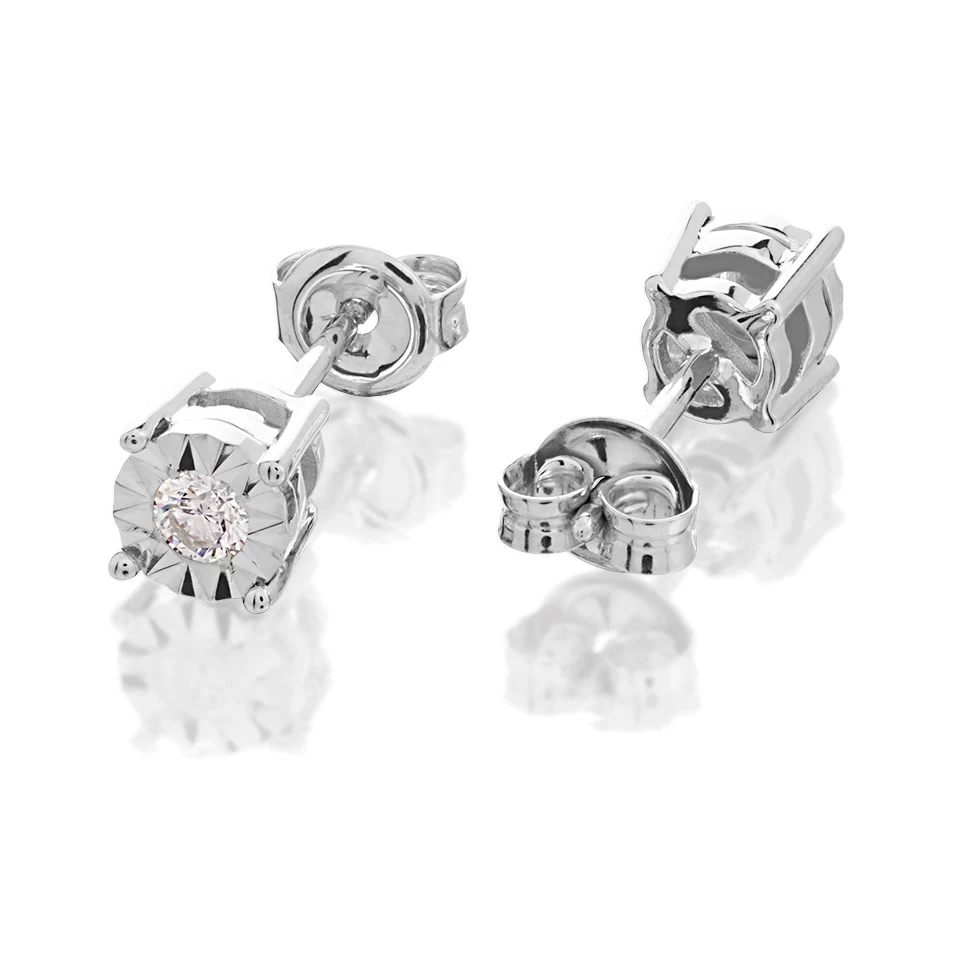 9ct White Gold Diamond Solitaire Stud Earrings - 10pts Per Pair - D5550 - Image 2