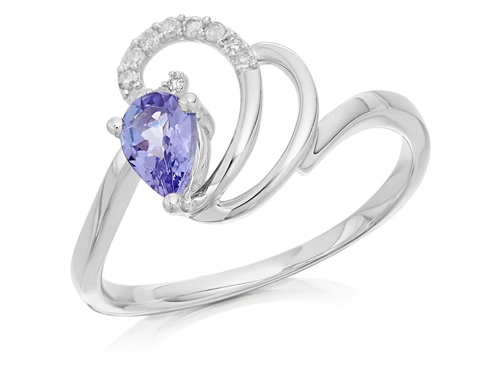 9ct White Gold Tanzanite And Diamond Swirl Ring - 6pts - D7935