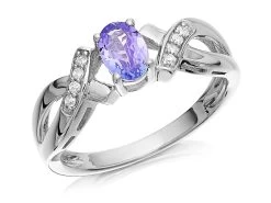 9ct White Gold Tanzanite And Diamond Kiss Ring - 4pts - D7936