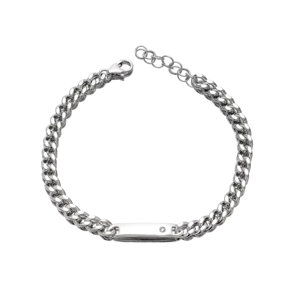 D For Diamond Silver Diamond Set Children's ID Bracelet - D8524