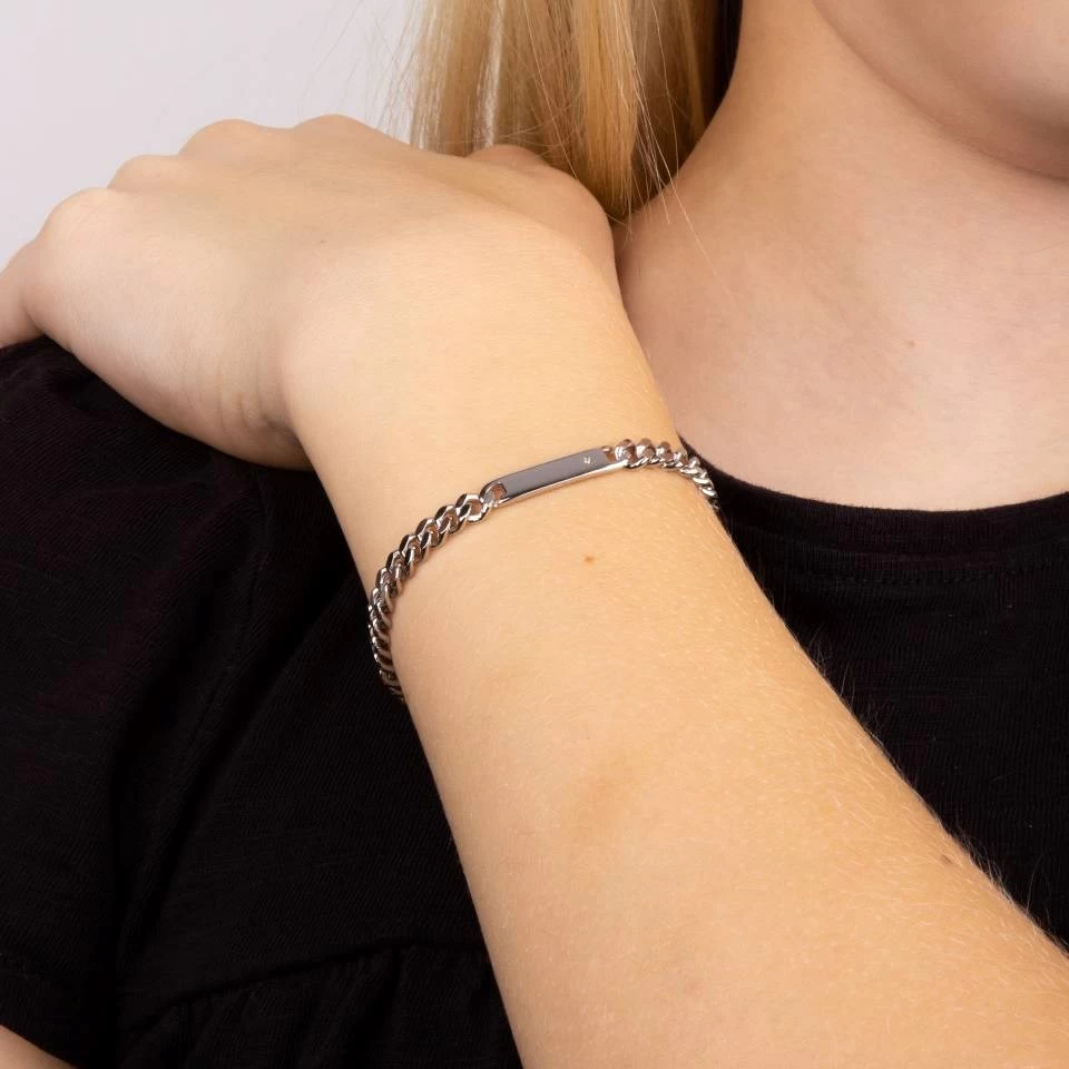 D For Diamond Silver Diamond Set Children's ID Bracelet - D8524 - Image 2
