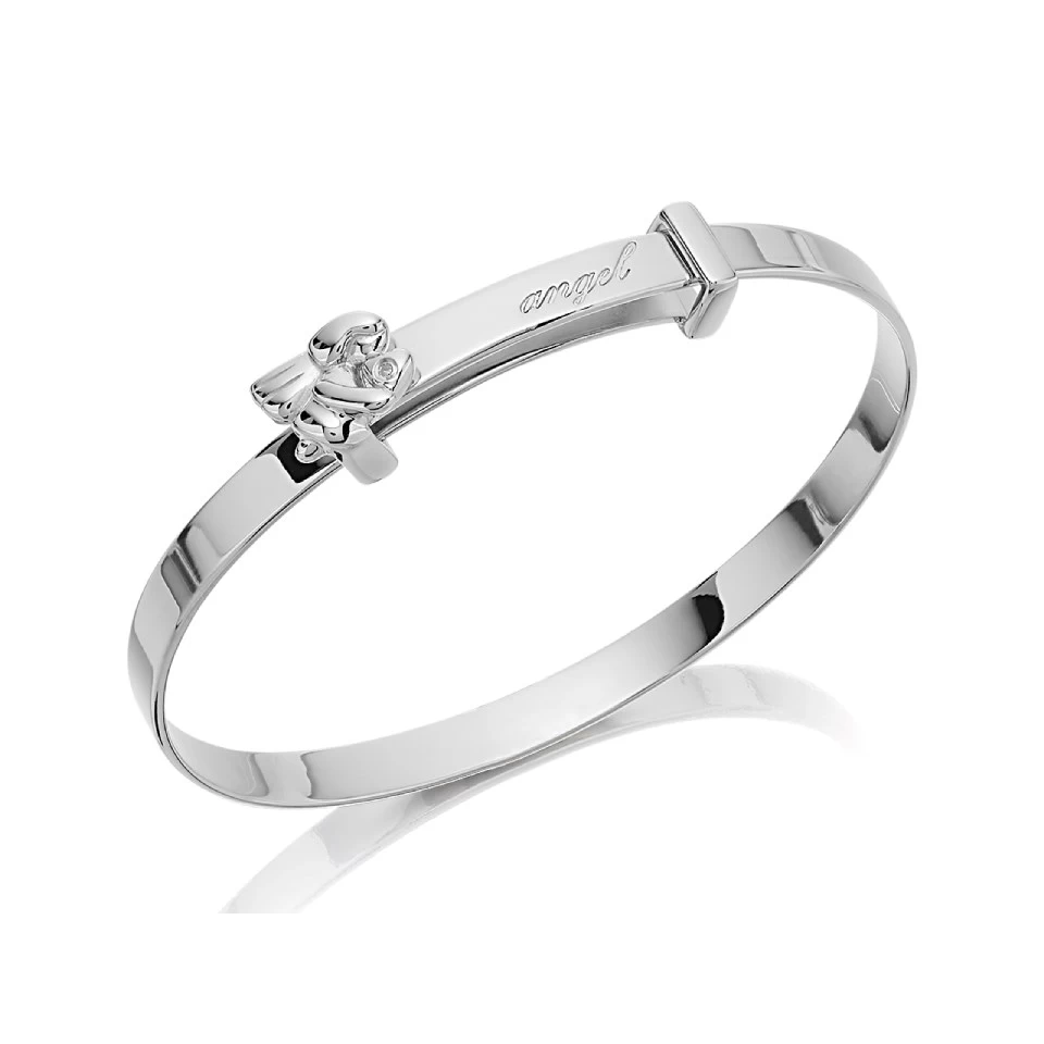 D For Diamond Silver Angel Baby Bangle - D8541