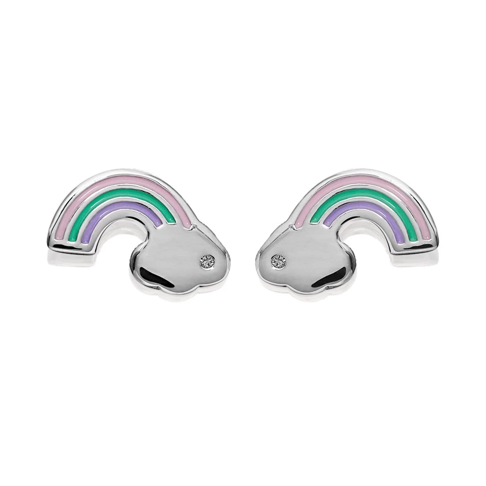 D For Diamond Silver Resin Rainbow Stud Earrings - D8558