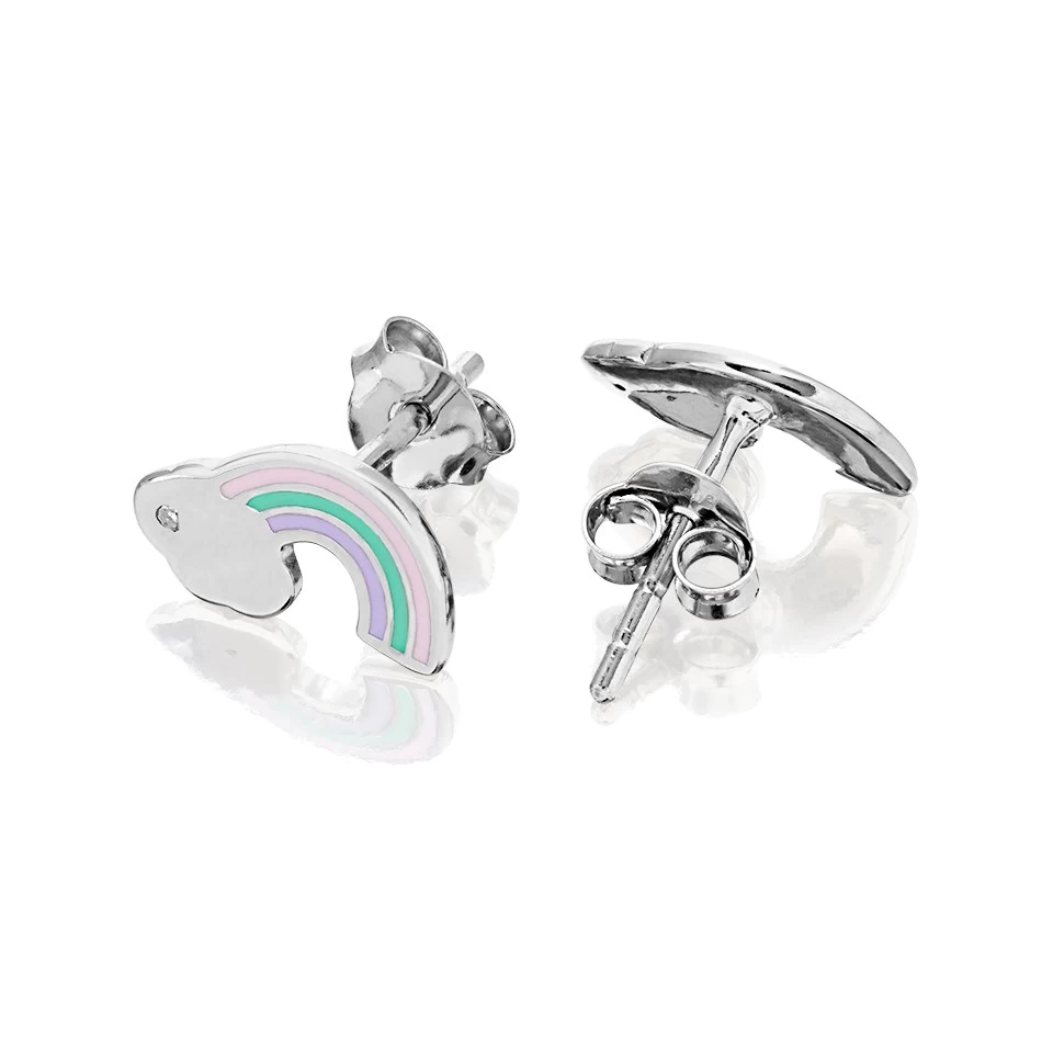 D For Diamond Silver Resin Rainbow Stud Earrings - D8558 - Image 2