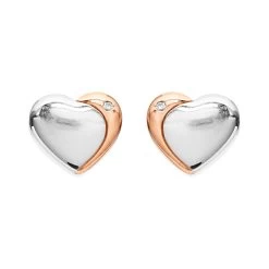 D For Diamond Silver And Rose Plated Heart Stud Earrings - D8563