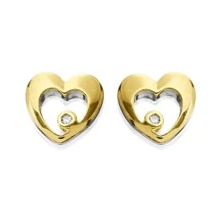D For Diamond Gold Plated Silver Heart Stud Earrings - D8566