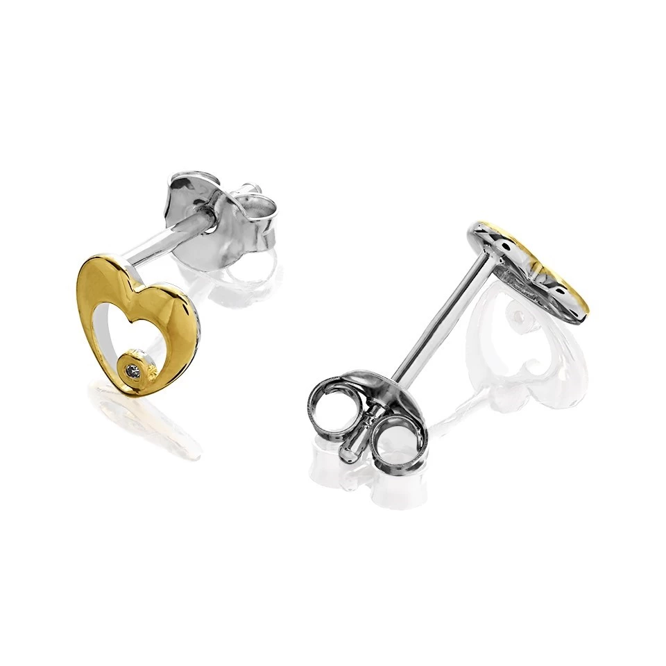 D For Diamond Gold Plated Silver Heart Stud Earrings - D8566 - Image 2