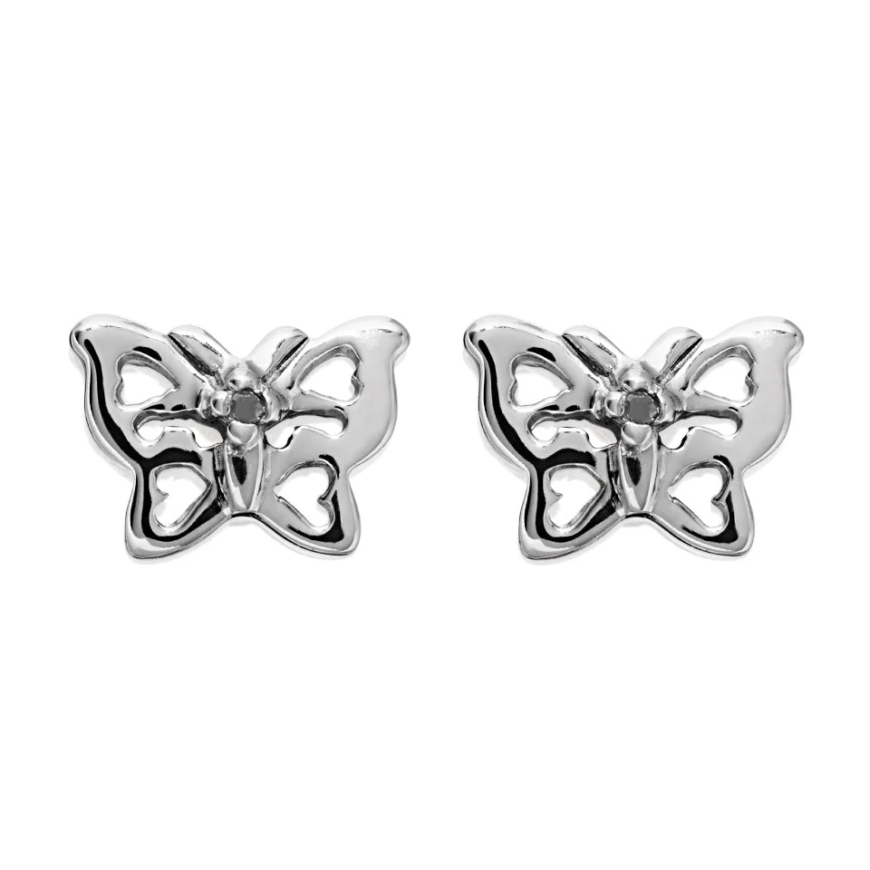 D For Diamond Silver Butterfly Stud Earrings - D8568