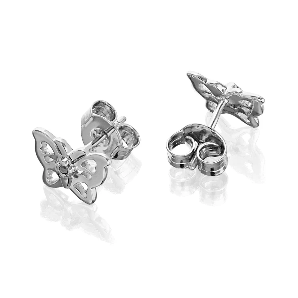 D For Diamond Silver Butterfly Stud Earrings - D8568 - Image 2