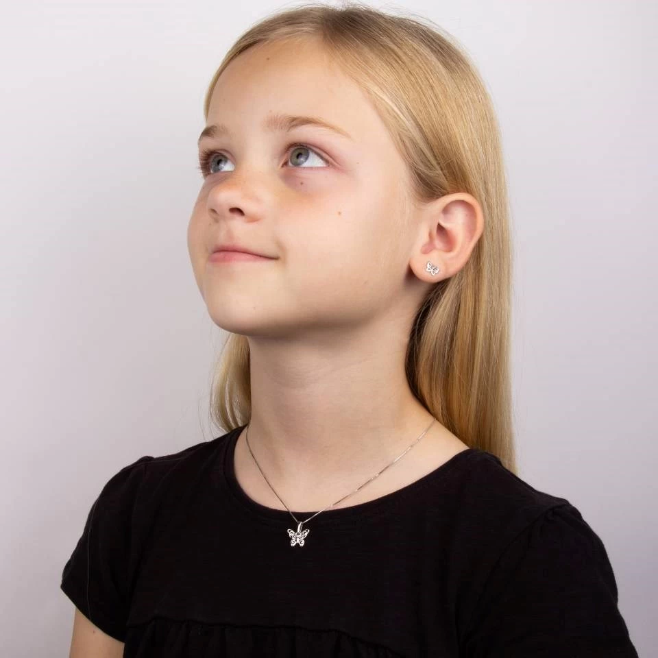 D For Diamond Silver Butterfly Stud Earrings - D8568 - Image 4