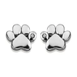 D For Diamond Silver Diamond Paw Print Stud Earrings - D8572