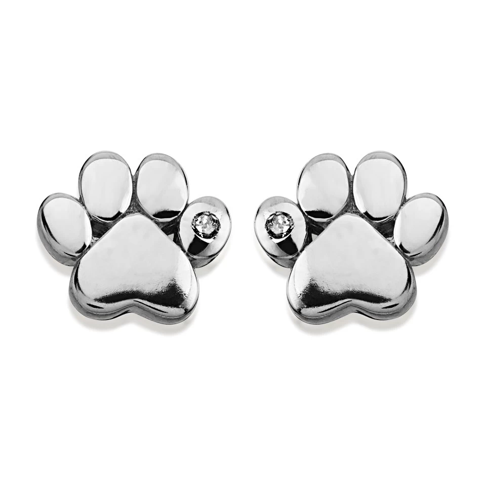 D For Diamond Silver Diamond Paw Print Stud Earrings - D8572