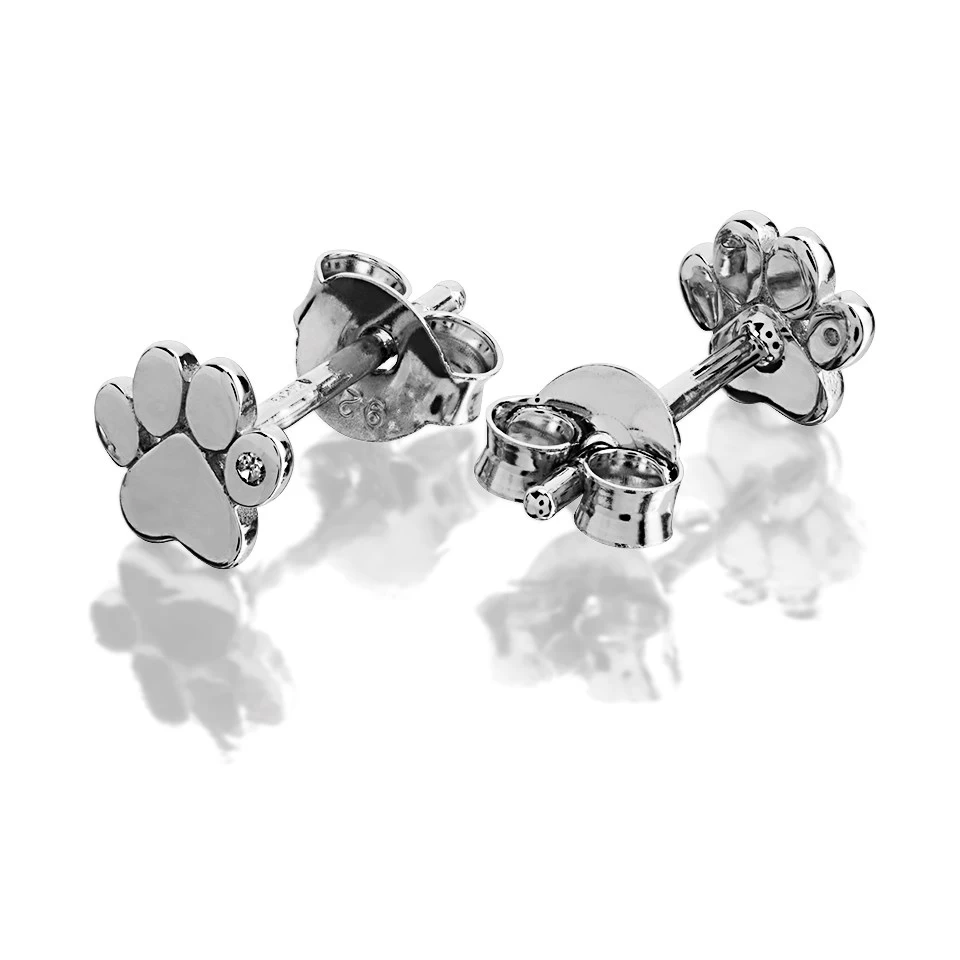 D For Diamond Silver Diamond Paw Print Stud Earrings - D8572 - Image 2