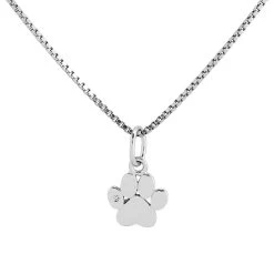 D For Diamond Silver Diamond Paw Print Children's Necklace - D8573