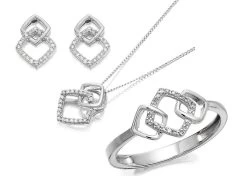 9ct White Gold Diamond Ring, Earrings And Necklace Gift Set - 15pts - D8605