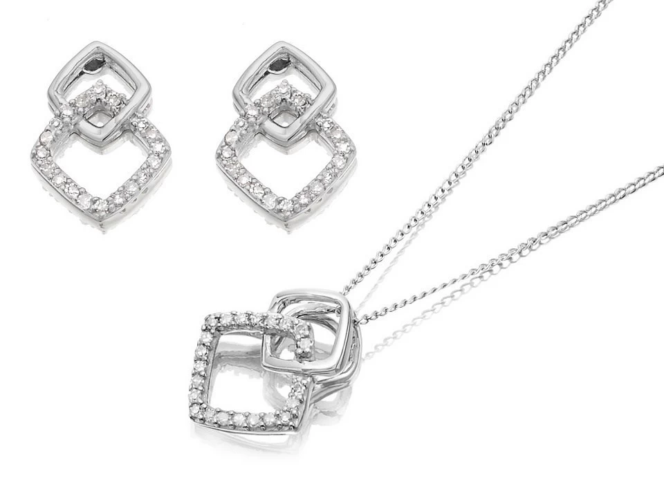 9ct White Gold Diamond Ring, Earrings And Necklace Gift Set - 15pts - D8605 - Image 3