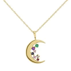 9ct Gold Multistone And Diamond Moon Necklace - D97112