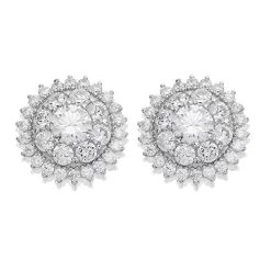 Silver Cubic Zirconia Cluster Stud Earrings - 10mm - F04016