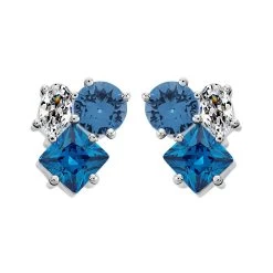Silver Blue Cubic Zirconia Stud Earrings - F04159