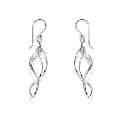 Silver Twisted Spiral Hook Wire Earrings - 50mm Drop - F0537