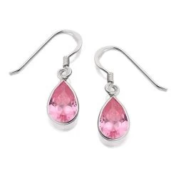 Silver Teardrop Pink Cubic Zirconia Hook Wire Earrings - F0747