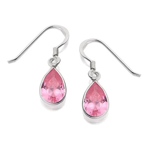 Silver Teardrop Pink Cubic Zirconia Hook Wire Earrings - F0747
