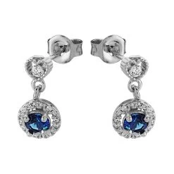 Silver Cubic Zirconia Halo Drop Earrings - 14mm Drop - F11014