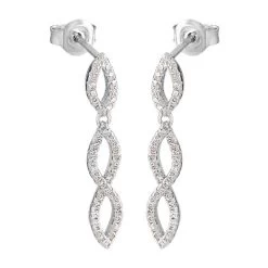 Silver Cubic Zirconia Infinity Drop Earrings - 26mm Drop - F1228