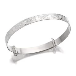 Silver Hearts And Flowers Expanding Baby Bangle - F2637