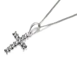 Silver Cubic Zirconia Cross And Chain - F3611
