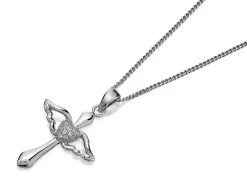 Silver Cubic Zirconia Angel Cross Necklace - F3622