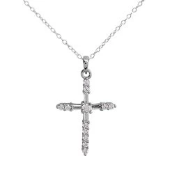 Silver Cubic Zirconia Cross And Chain - F3642