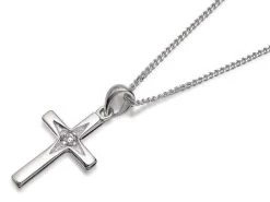 Silver Cubic Zirconia Cross And Chain - F3708