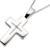 Silver Diamond Set Cross And Chain - F3732