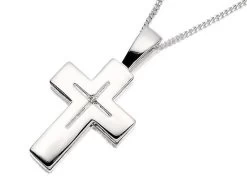 Silver Diamond Set Cross And Chain - F3732