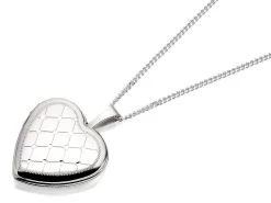 Silver Lattice Heart Locket And Chain - F4353