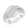 Silver Cubic Zirconia Wave Band Ring - F6056
